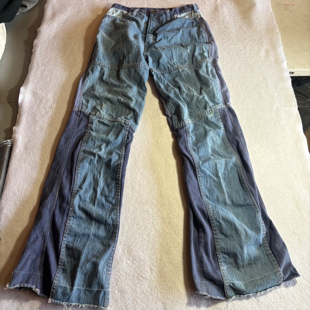Vintage 1950s Patchwork Jeans Bell‎ Bottom Flare Denim 100% Cotton Size 12